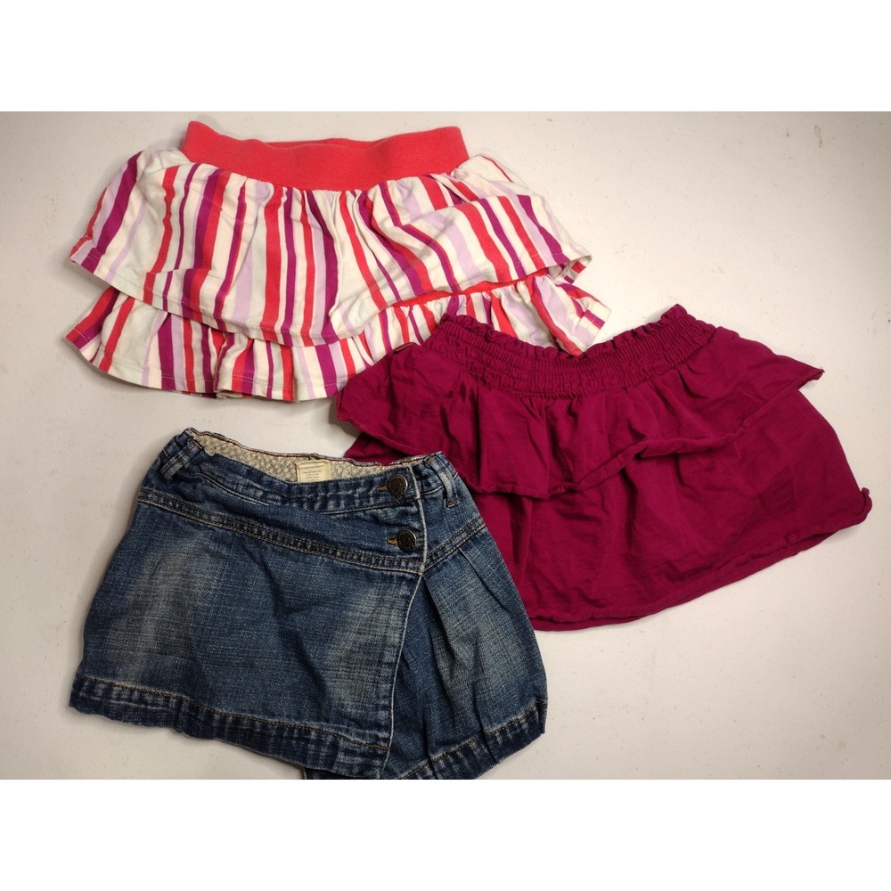 Girls Skirt Lot 3pc Tea Collection Denim‎ Striped Pink Size 3